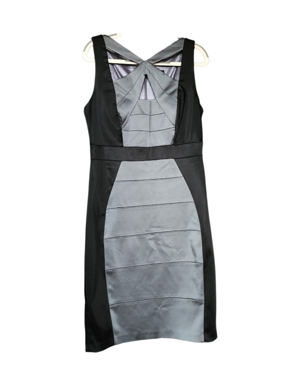 Jax Black Dress with Gray Satin Panel Midi